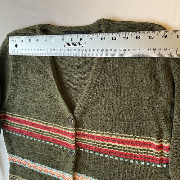 Isabella Rodriguez Women Sweater L Olive Short Sleeve Cardigan Striped Button - Picture 5 of 7
